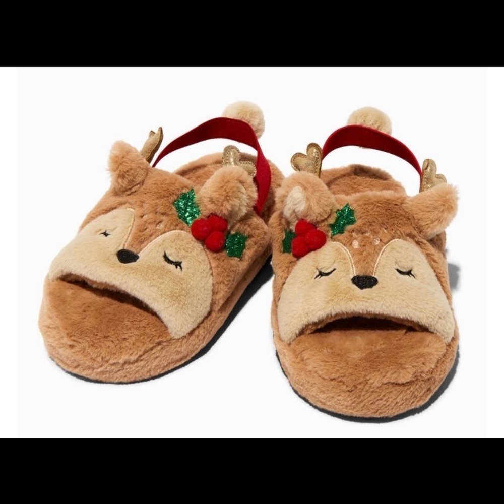 ! NEW Claire's Holiday Reindeer Slippers Kids Size M/L